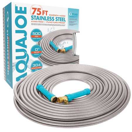 AQUA JOE 1/2-In. 500-PSI w/Brass Fitting, On/Off Valve, Stainless Steel, Hose, 50-Foot AJSGH75-MAX